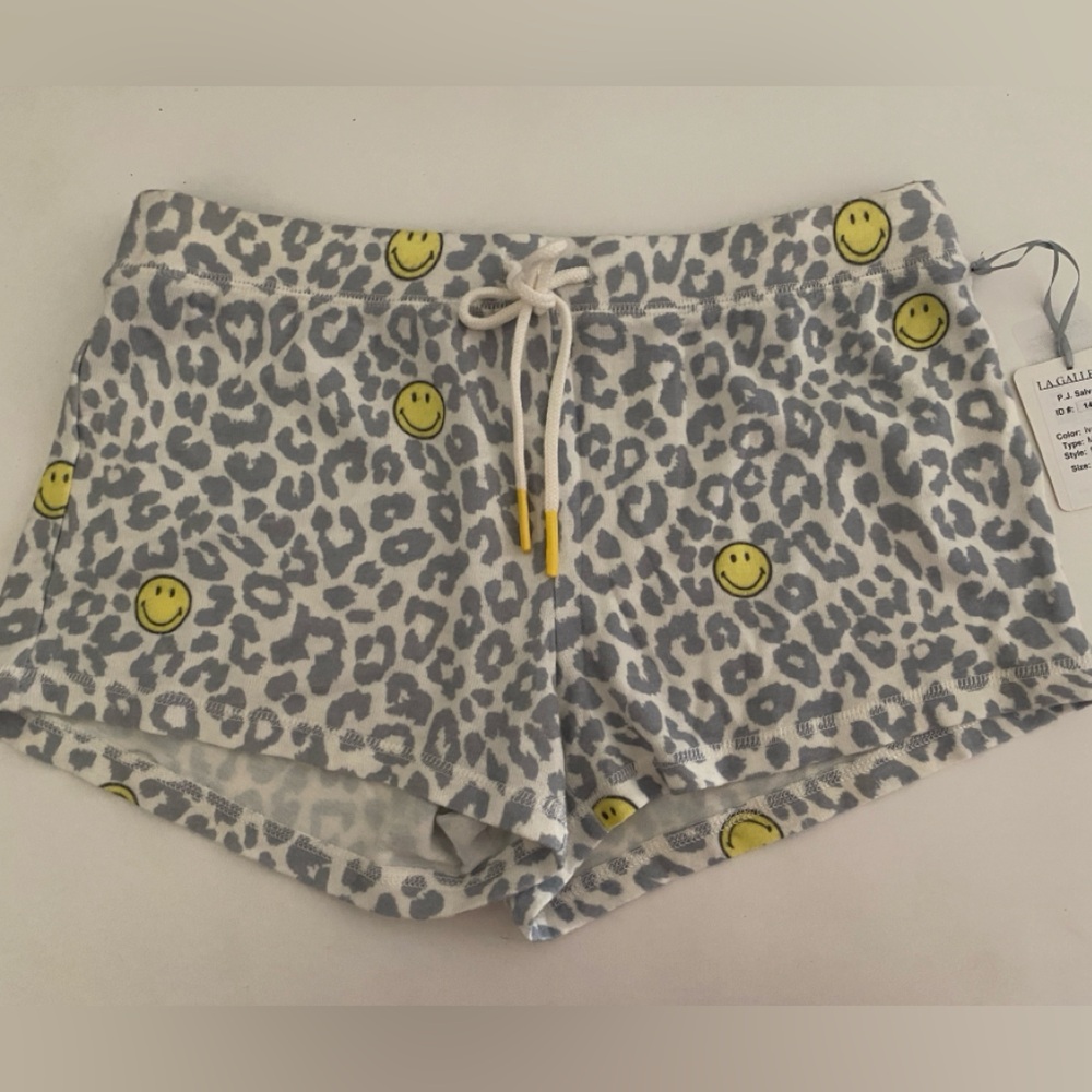 PJ Salvage Gray Leopard Print Shorts with Smiley Faces
